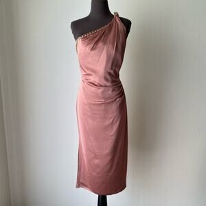 REISS Nordstrom sz 8 one shoulder chain hardware midi formal dress NWT